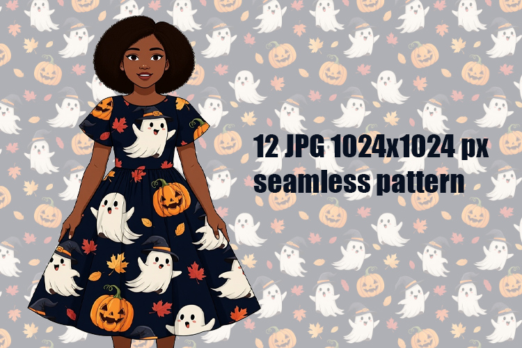 12 Halloween themed seamless pattern