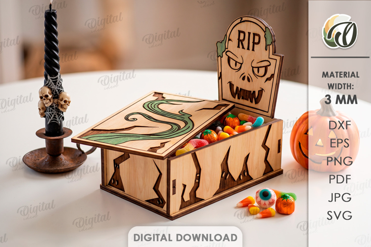 Halloween Tombstone Candy Box Laser Cut. Treat Box SVG