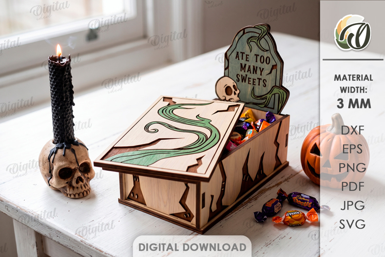 Halloween Tombstone Candy Box Laser Cut. Treat Box SVG