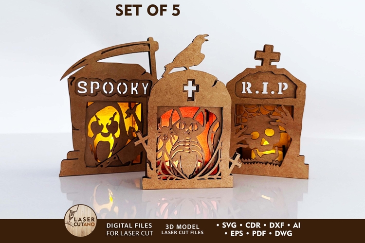 Halloween Tombstone Candle Holders - Spooky Lantern Template