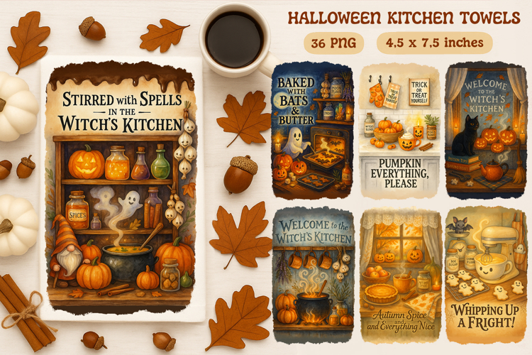 Halloween Kitchen Towel Bundle, Witch Kitchen Towel