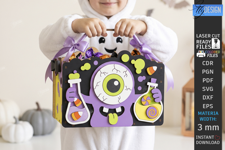 Halloween Treat Basket Laser Cut | Candy Box with Monster
