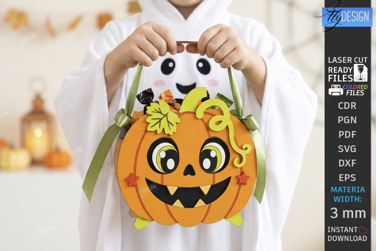 Halloween Treat Basket Laser Cut | Candy Box with Pumpkin