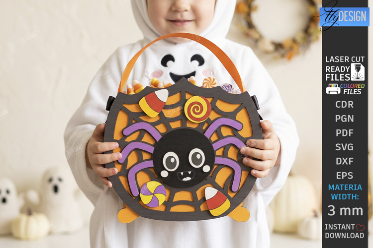 Halloween Treat Basket Laser Cut | Candy Box with Spider