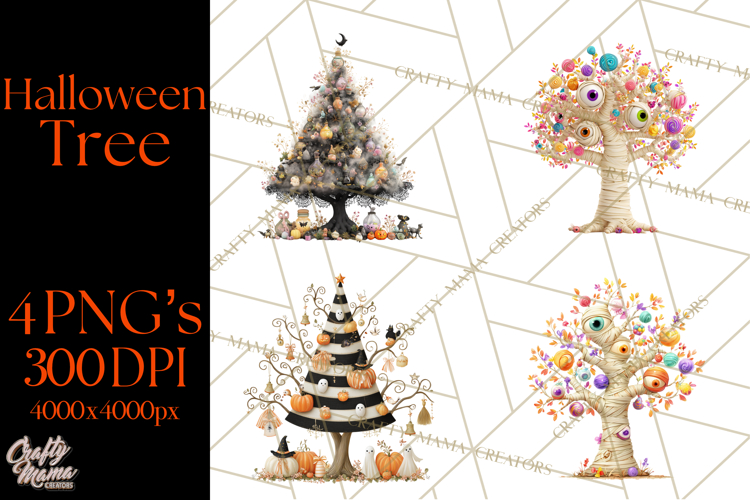 Whimsical Halloween Tree Clipart PNG with Spooky Decor
