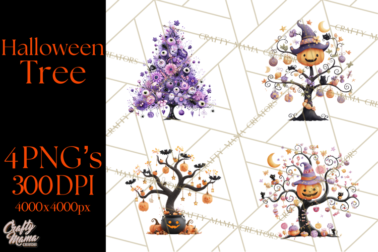 Whimsical Halloween Tree Clipart PNG with Spooky Decor