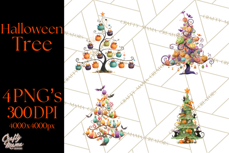 Whimsical Halloween Tree Clipart PNG with Spooky Decor