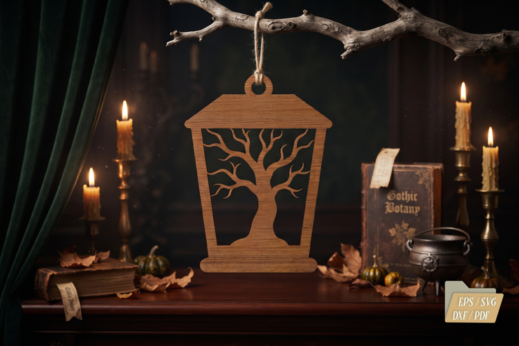 Halloween Tree Lantern SVG,Wooden Hanging Ornament Laser Cut