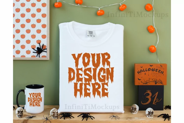 Halloween tshirt mockup Comfort Colors 1717 flat lay