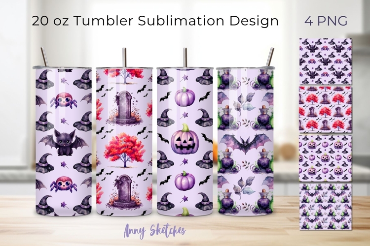 4 Cute Halloween Tumbler Wrap Bundle 20 oz Seamless Pattern