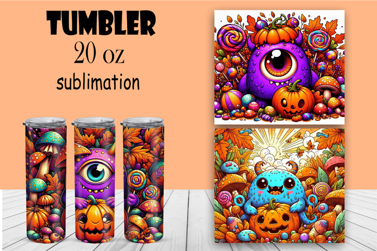 Cute monster tumbler. Happy Halloween sublimation PNG