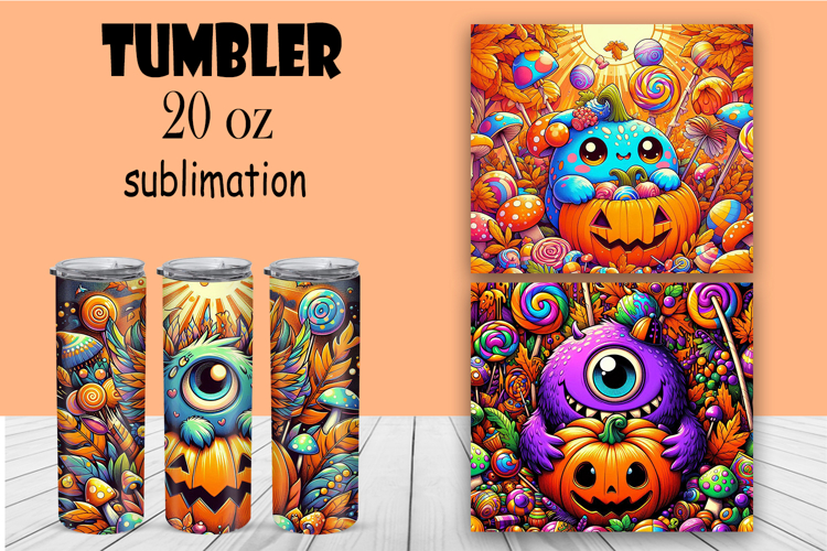 Cute monster tumbler. Happy Halloween sublimation PNG