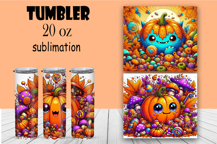 Cute monster tumbler. Happy Halloween sublimation PNG