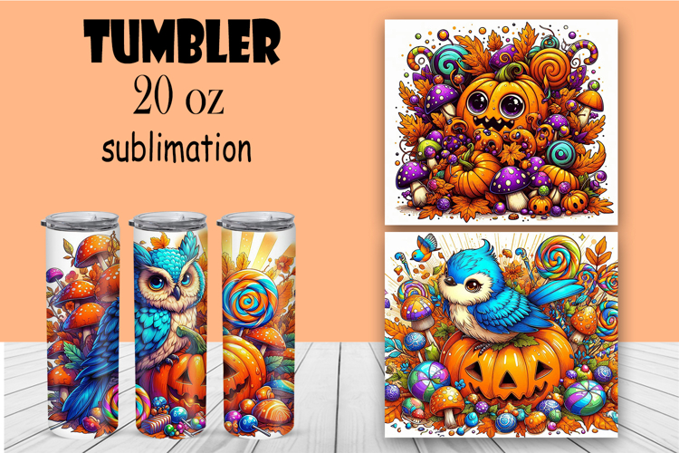 Cute monster tumbler. Happy Halloween sublimation PNG