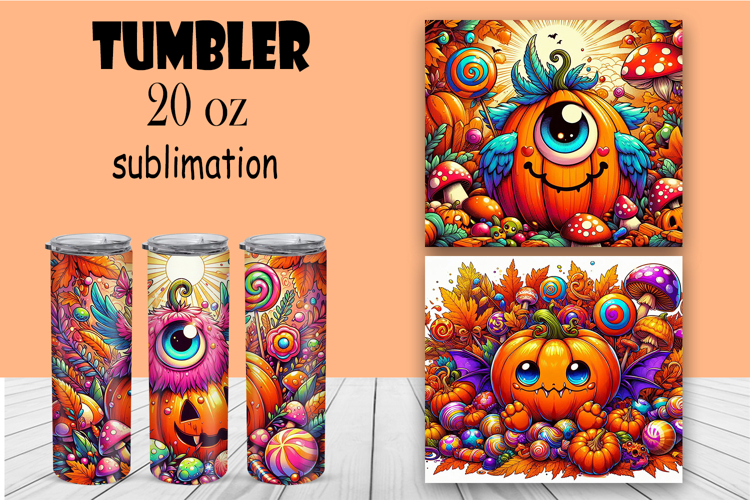 Cute monster tumbler. Happy Halloween sublimation PNG