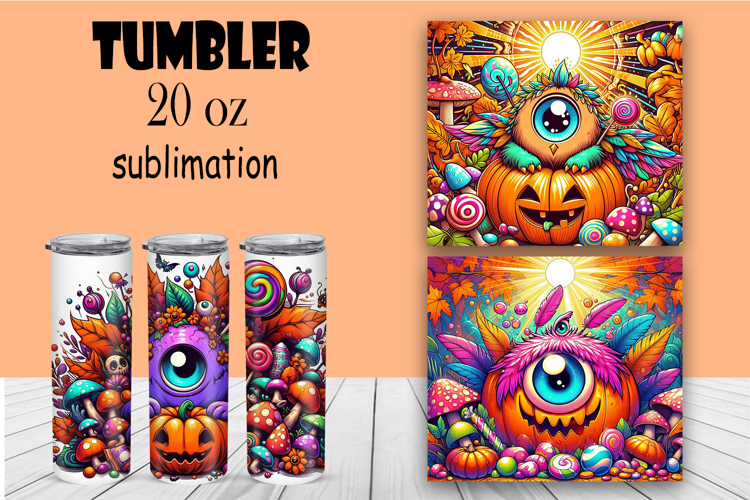 Cute monster tumbler. Happy Halloween sublimation PNG