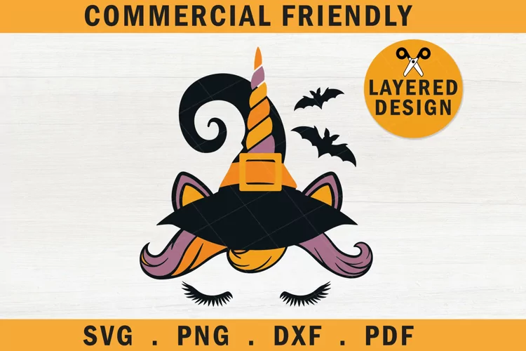 Cute Halloween unicorn witch hat bats SVG, Unicorn witch svg