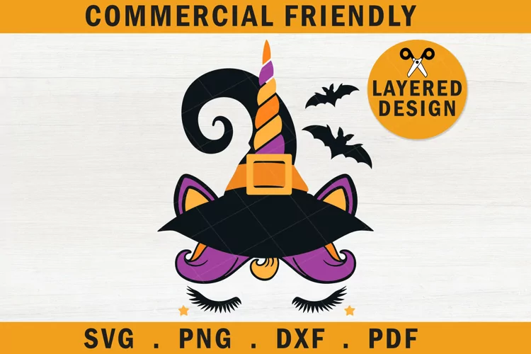 Cute Halloween unicorn witch hat bats SVG, Unicorn witch hat