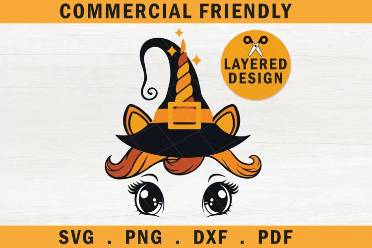 Cute Halloween unicorn witch hat SVG, Unicorn witch fall svg