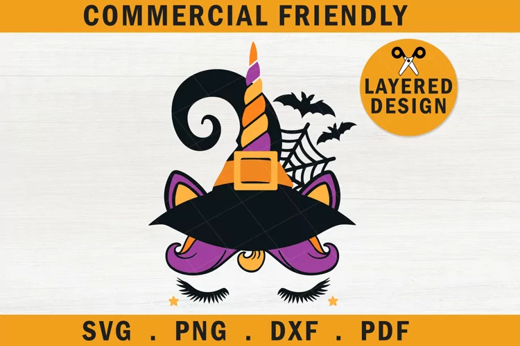 Cute Halloween unicorn witch hat bats SVG,Unicorn spider web