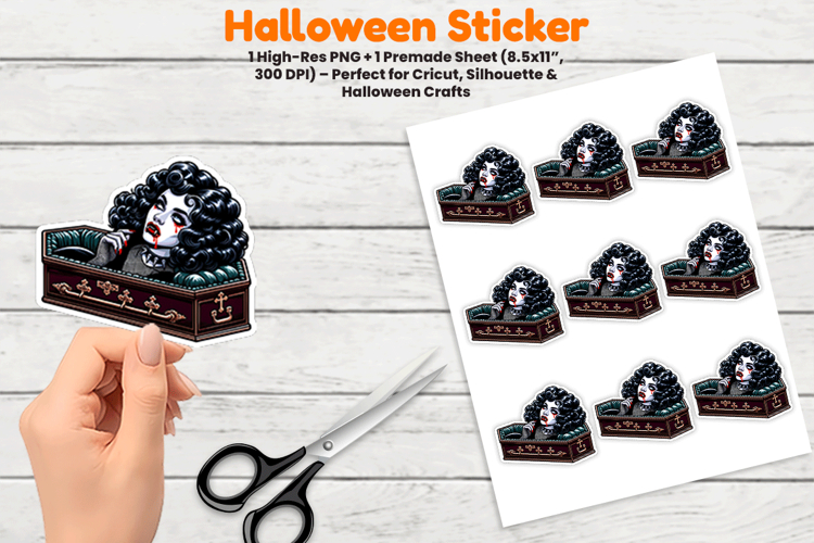Halloween Vampire Girl Coffin Sticker Sublimation PNG
