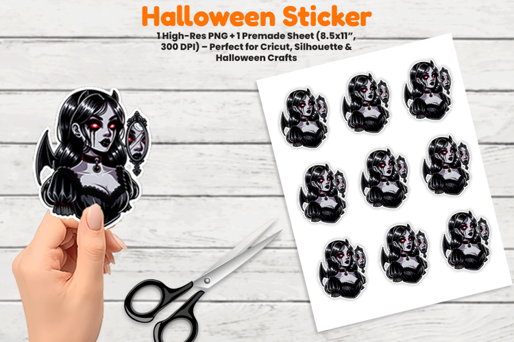 Halloween Gothic Vampire Girl Sticker, Retro Dark Girl PNG