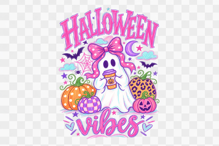 Halloween Vibes Girly Pink Ghost PNG Design
