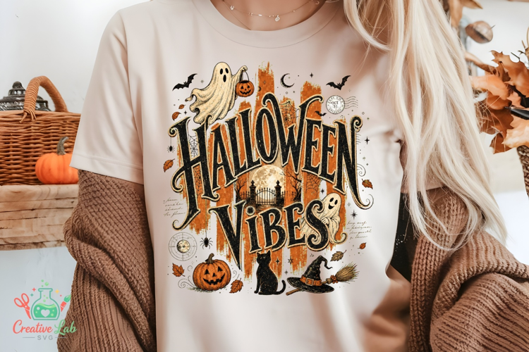 Halloween Vibes Ghost and Pumpkin PNG - Retro Sublimation