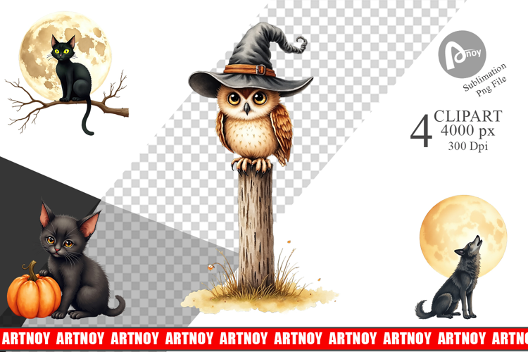 Halloween Vintage Animals Clipart