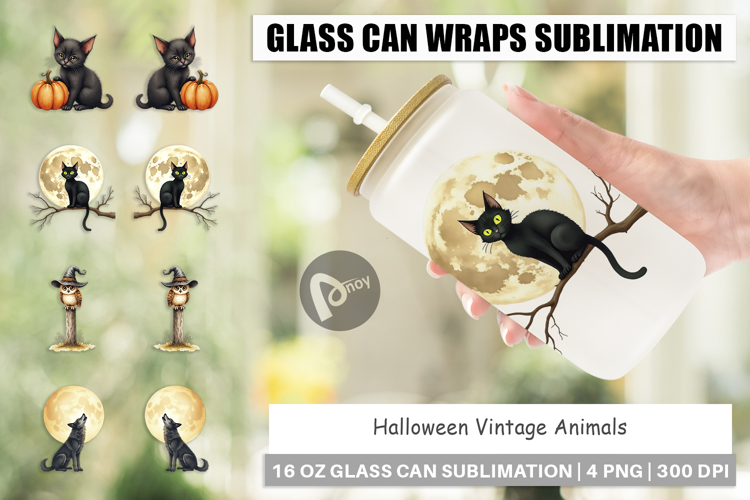 Halloween Vintage Animals Glass Can