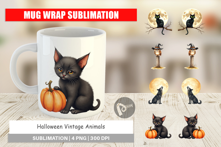 Halloween Vintage Animals Mug Wrap