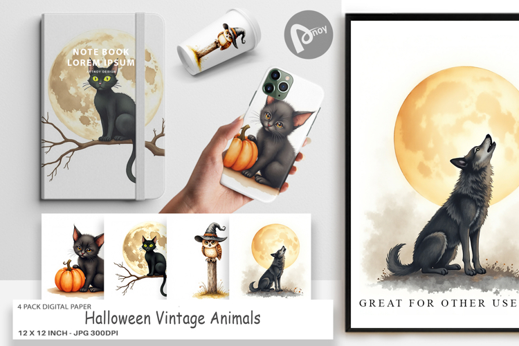 Halloween Vintage Animals Digital Paper