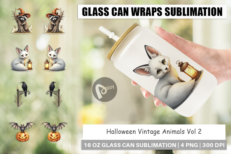 Halloween Vintage Animals Glass Can