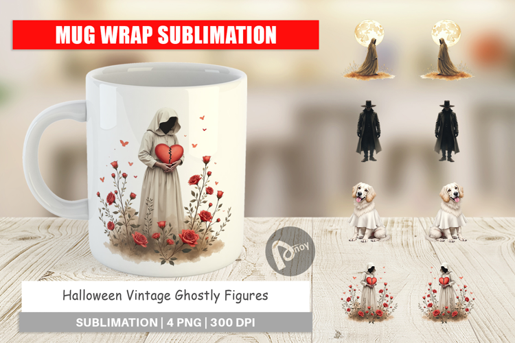 Halloween Vintage Ghosts Mug Wrap