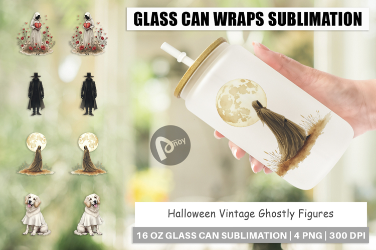 Halloween Vintage Ghosts Glass Can