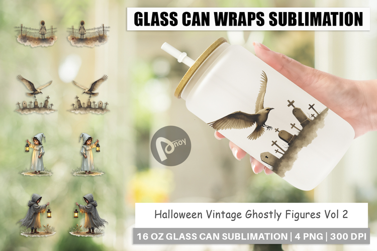 Halloween Vintage Ghosts Glass Can
