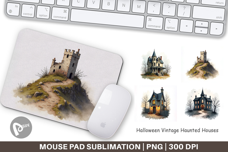 Halloween Vintage Houses Mouse Pad