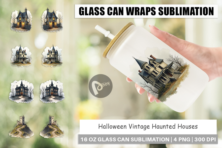 Halloween Vintage Houses Glass Can