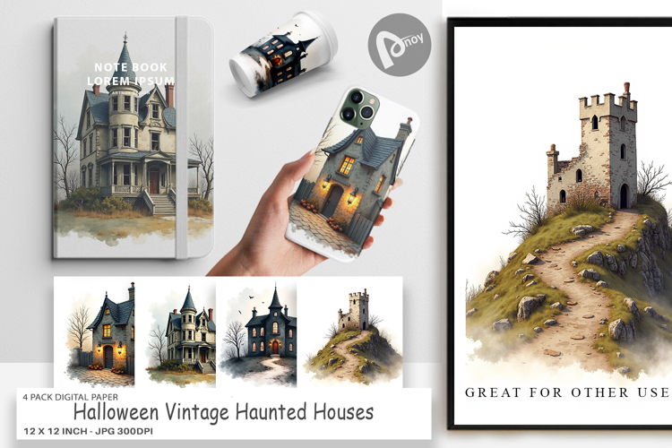 Halloween Vintage Houses Digital Paper