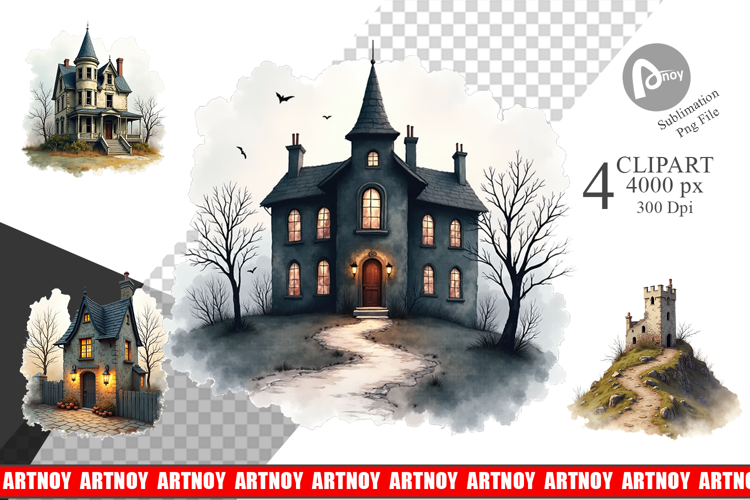 Halloween Vintage Houses Clipart
