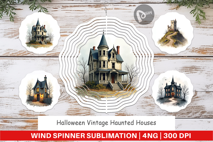 Halloween Vintage Houses Wind Spinner