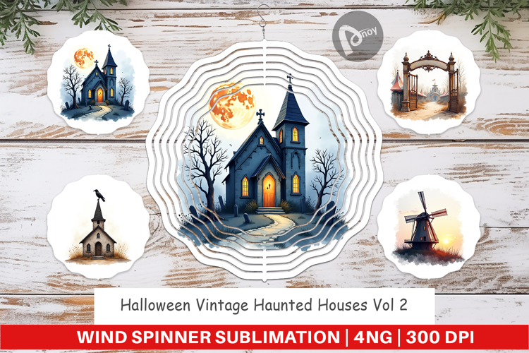 Halloween Vintage Houses Wind Spinner