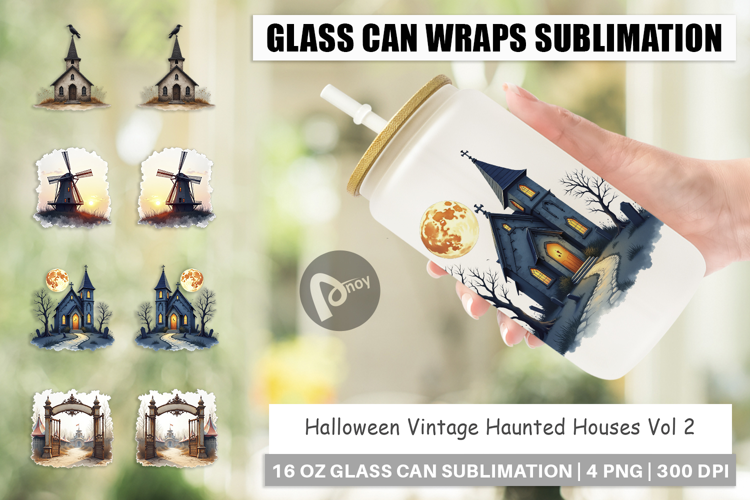 Halloween Vintage Houses Glass Can
