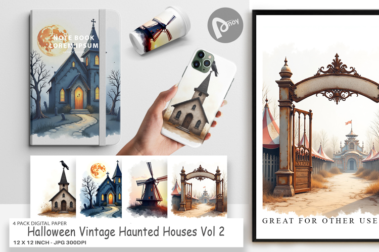 Halloween Vintage Houses Digital Paper