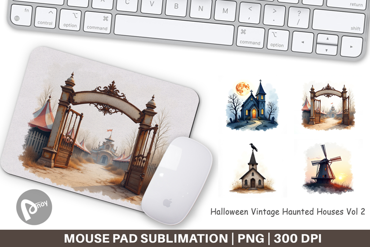 Halloween Vintage Houses Mouse Pad