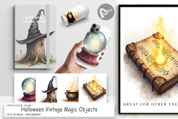 Halloween Vintage Objects Digital Paper