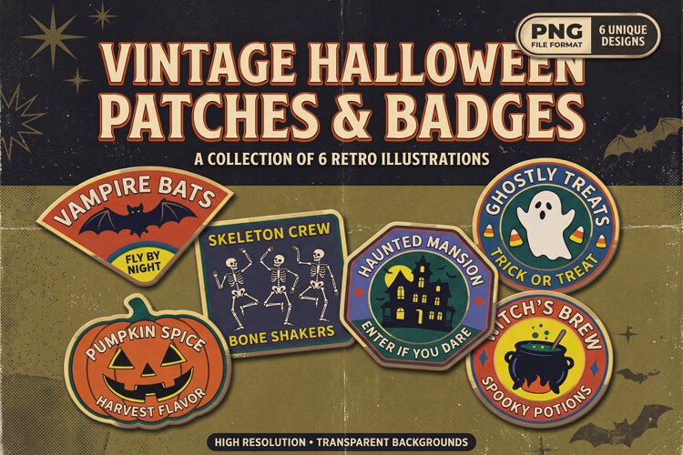 Vintage Halloween Patches & Badges PNG Collection example image 1