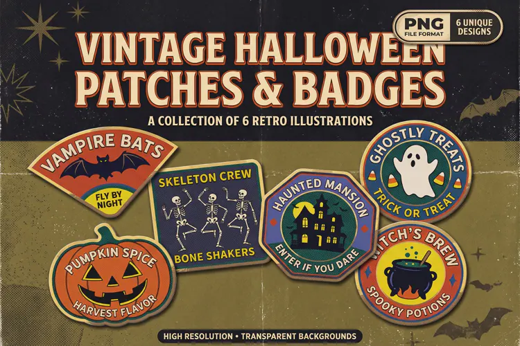 Vintage Halloween Patches & Badges PNG Collection