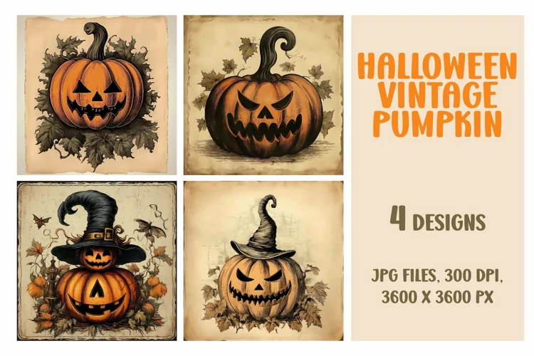 Halloween Vintage Pumpkins, Digital Paper, Scrapbook Paper