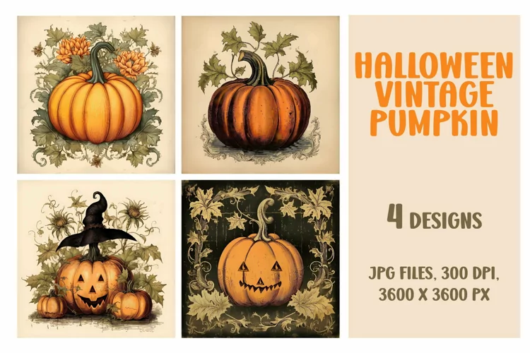 Halloween Vintage Pumpkins, Digital Paper, Scrapbook Paper